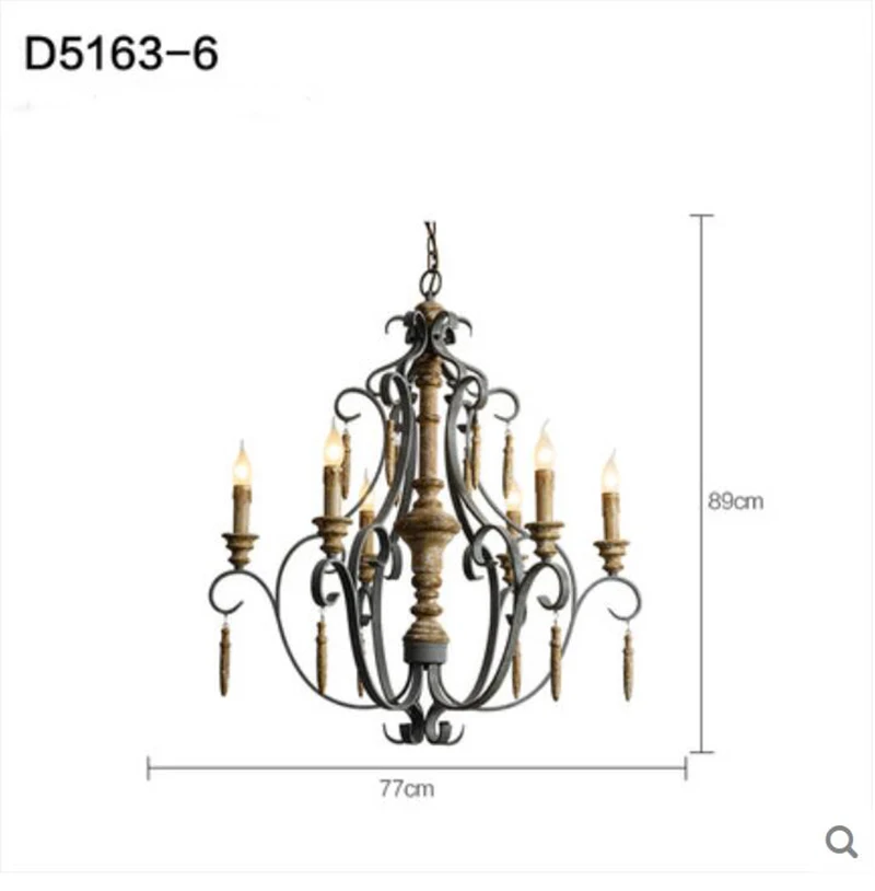 Винтажный деревянный подвесной светильник с 6 головками в скандинавском стиле