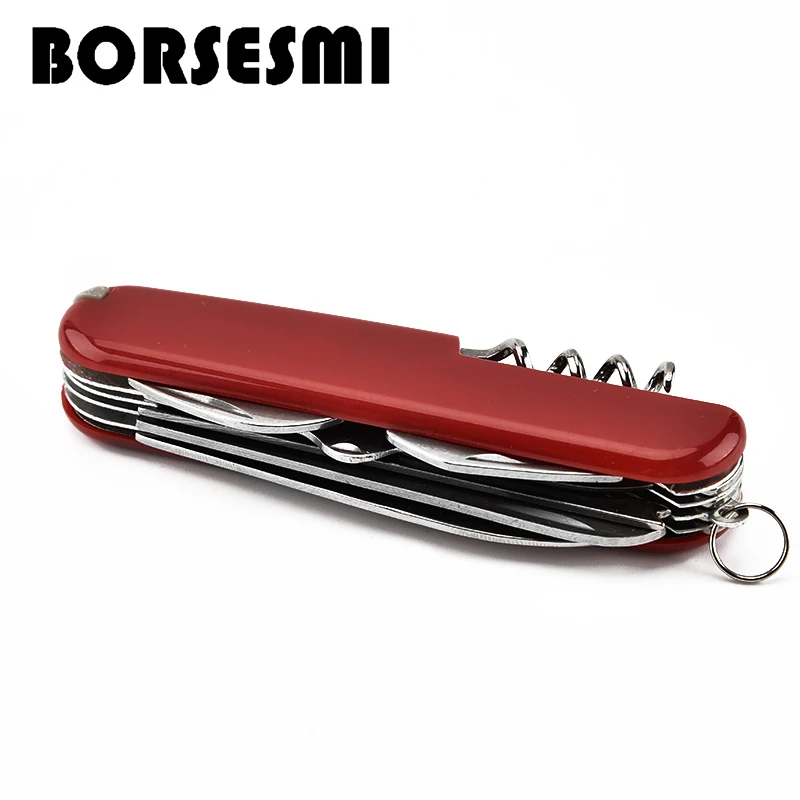 

Hot sale 91mm Mini 11 in 1 stainless steel pocket knife travel camping tools Red multifunction folding knife