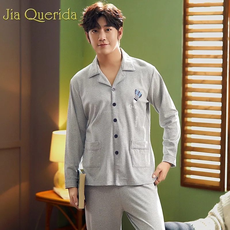 J & Q пижамы спальные костюмы для мужчин весна 2019 модные 100% хлопок Мужская одежда