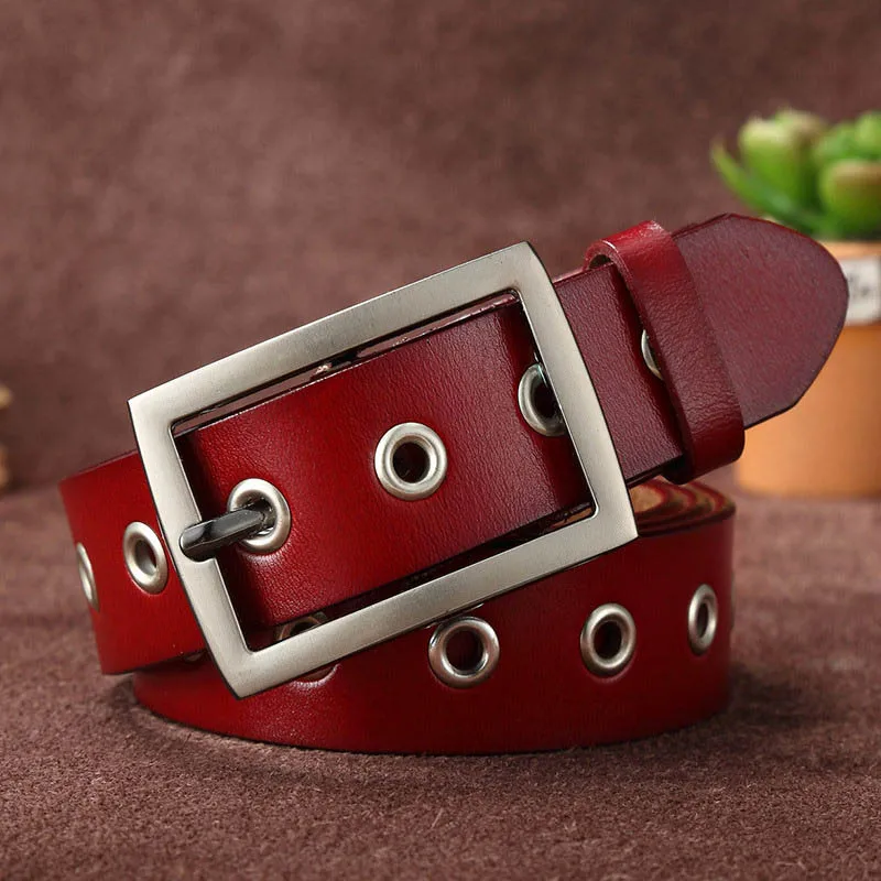 Red MEDYLA панк стиль полые заклепки дамы ремень из натуральной кожи тренд простой дикий тонкий ремень плюс длинный модный ремень - Цвет: Red