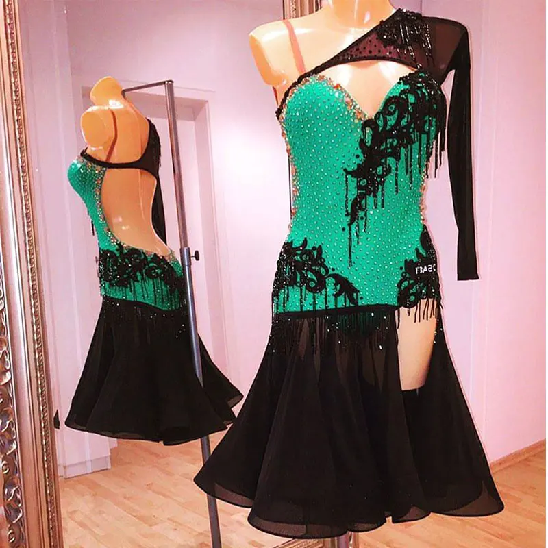 

latin dance dress women Sexy backless latin dance dress Single sleeve ballroom dance dress tango dress custom-made