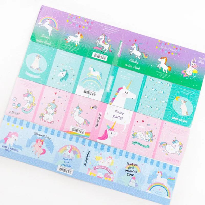 Милый Единорог блокнот Kawaii 6 складные бумажные Липкие заметки планировщик