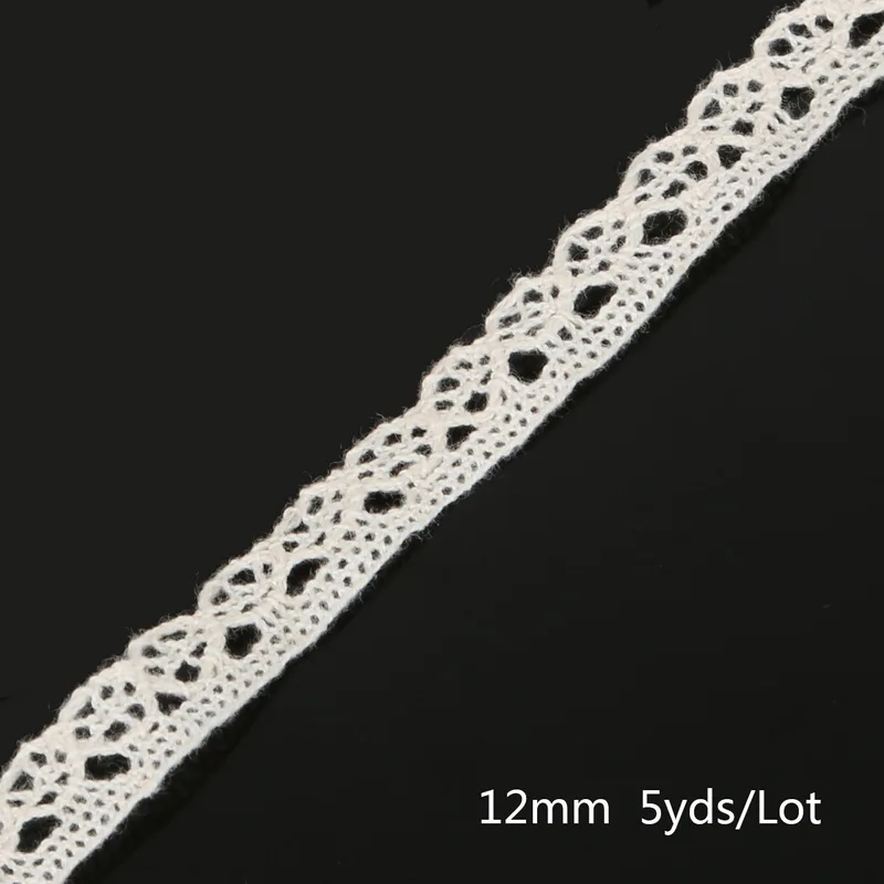 Ivory 12mm 5 ярдов вязание крючком хлопок кружево отделка ткань лента, для DIY швейная одежда ручной работы лоскутное Скрапбукинг Ремесло АКСЕССУАРЫ - Цвет: Ivory 12mm