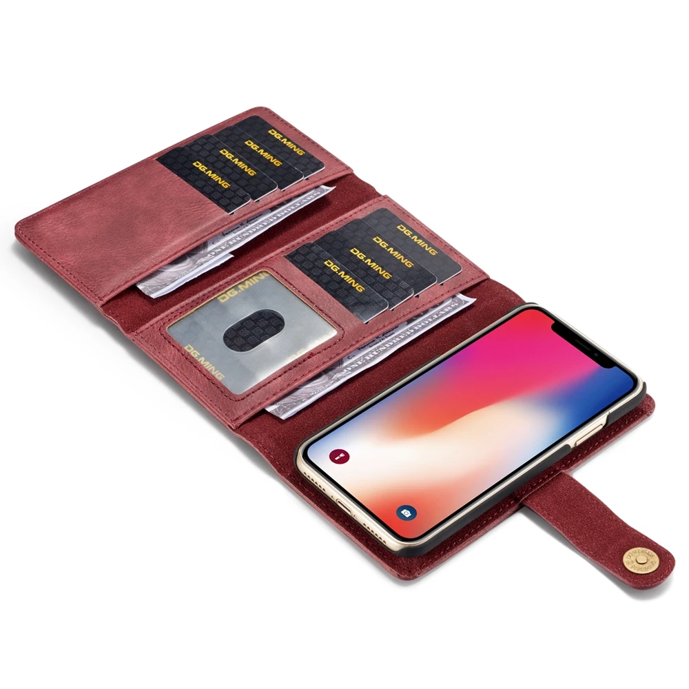 DG. ming Роскошный кожаный чехол для iPhone X 8 плюс Магнитная Съемная Флип Бумажник