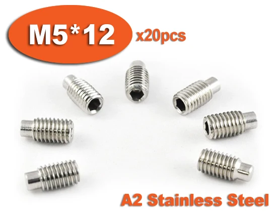 

20pcs DIN915 M5 x 12 A2 Stainless Steel Screw Dog Point Hexagon Hex Socket Set Screws