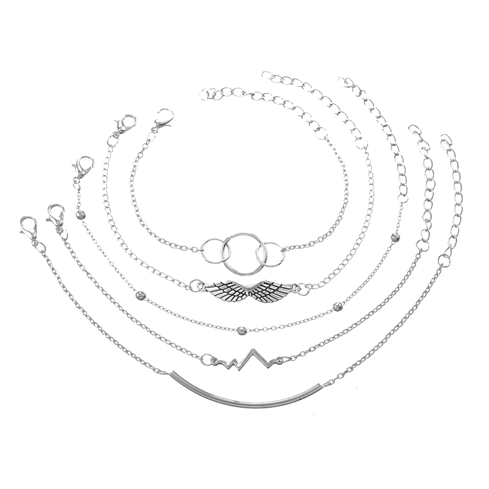 Уникальный стиль 5 шт./компл. модный браслет с изгибом сердцебиения и крыльями из