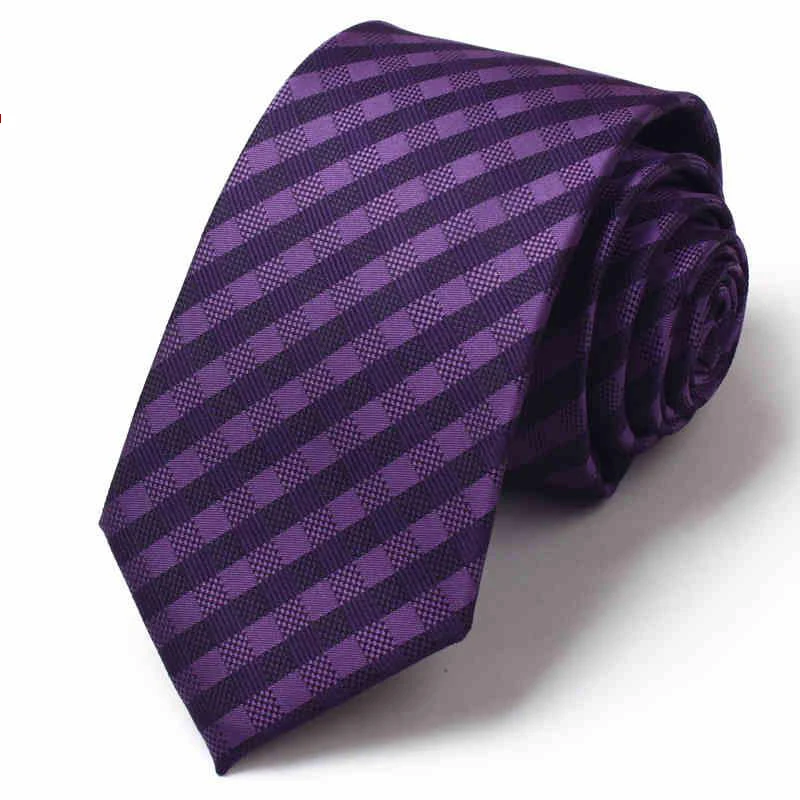 Мужской классический клетчатый галстук фиолетовый 7 см Подарочная коробка 2019 |