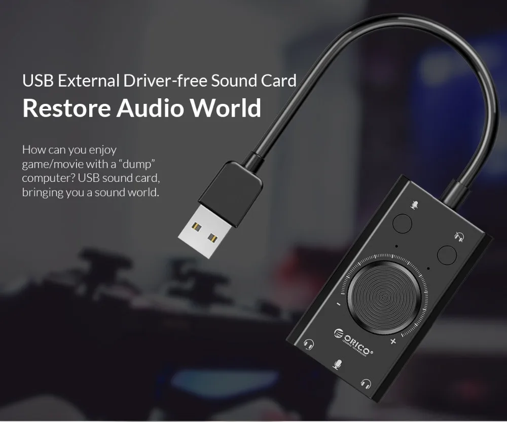 Многофункциональная USB внешняя звуковая карта ORICO+ 1 разъем для микрофона 3,5 мм адаптер для отключения звука Регулировка громкости Бесплатный привод