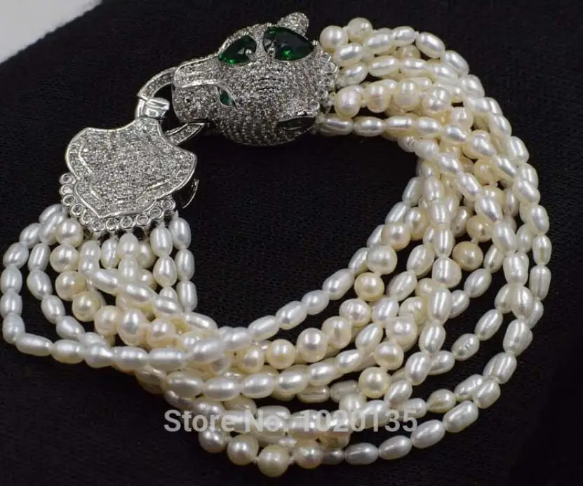 

10rows freshwater pearl near round and rice bracelet and leopard clasp wholesale beads 8inch