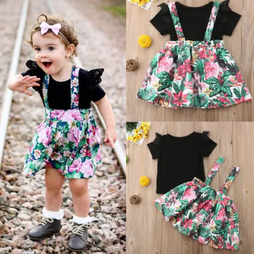 Новинка 2018 детская одежда с цветочным принтом для девочек черный кружевной топ