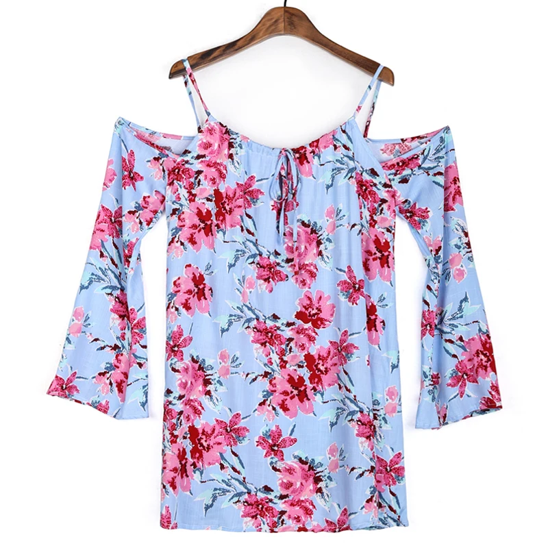 Женская блузка с цветочным принтом открытыми плечами и рукавом до локтя|blusas