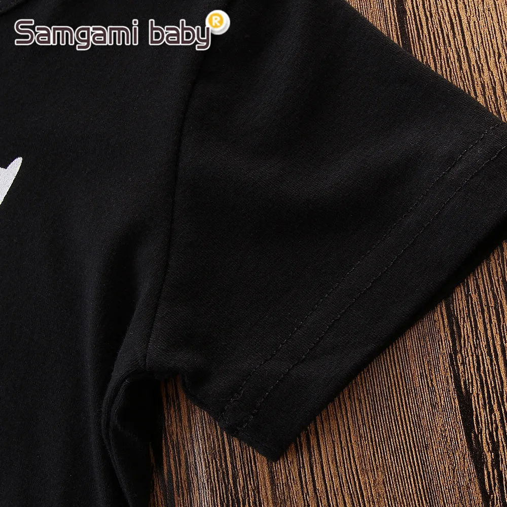 SAMGAMI BABY Retail Kids Clothing Set Black Short Sleeve T-shirt+denim Shorts 2pcs Outfit Baby Boy Clothes Summer Casual Style | Детская