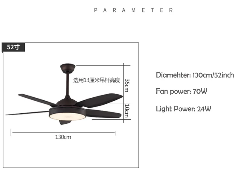 52 inch black ceilng fan light creative home ceiling with LED lights for living room bedroom AC220V | Лампы и освещение