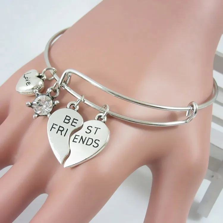 New Fashion Broken Heart Best Friends heart pendant Jewelry Adjustable Wire Bracelet girl Gift Bracelets for Women | Украшения и