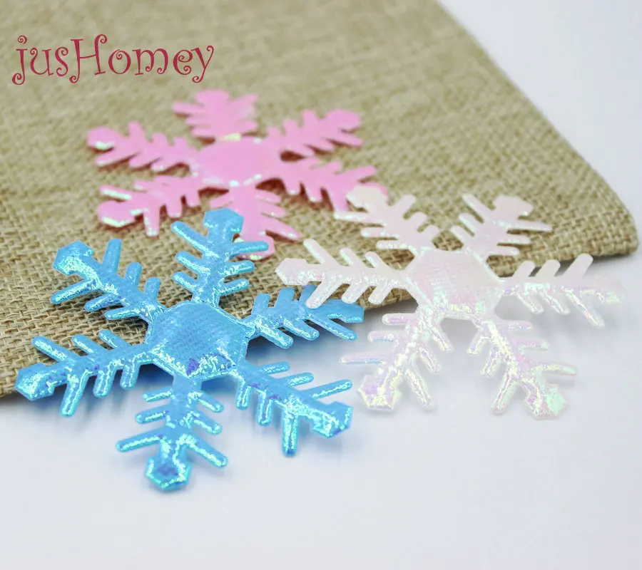 50 шт./лот 65 мм односторонние радужные аппликации в виде снежинки нашивки на елку