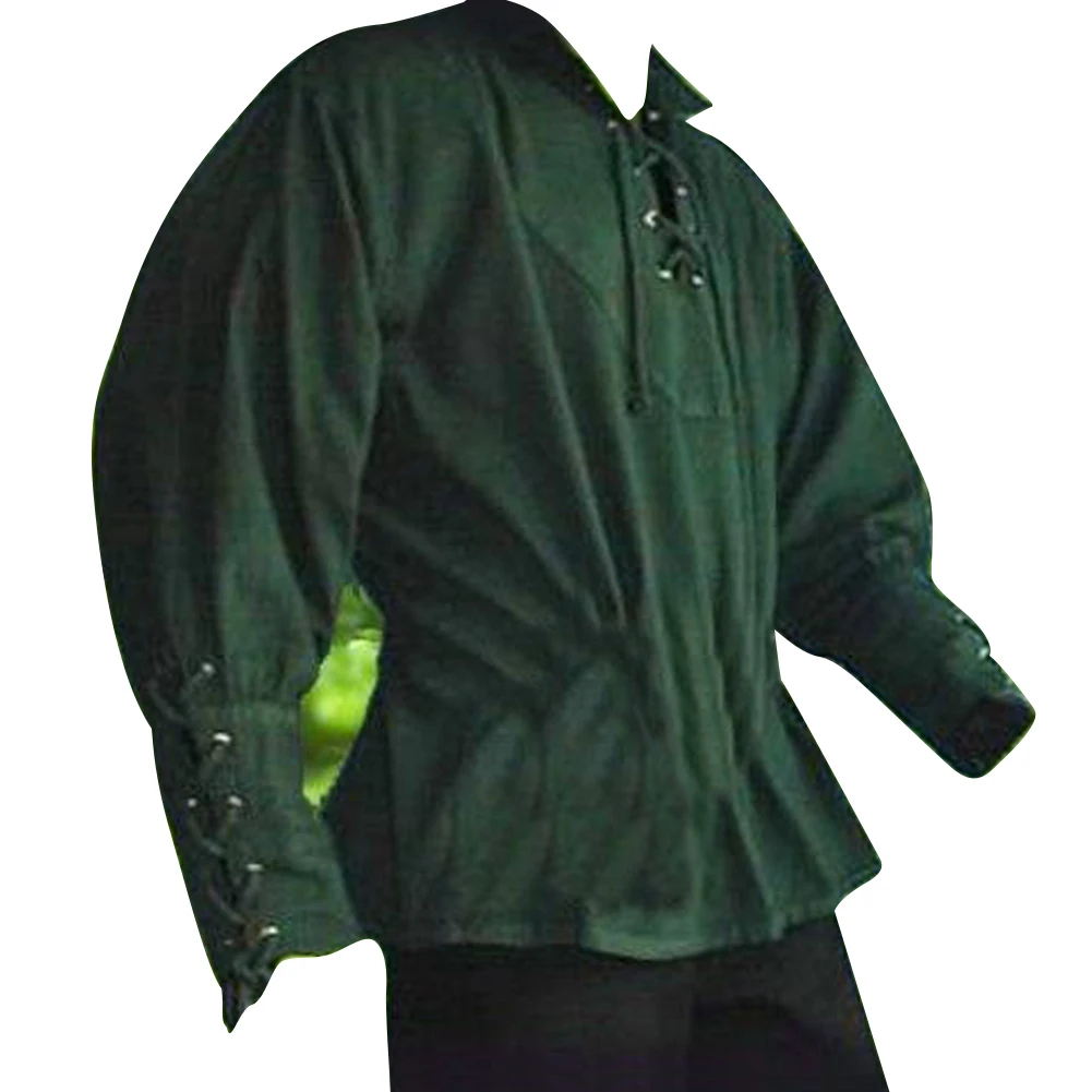 Средневековая мужская рубашка однотонный бандаж стоячий воротник рыцарский Топ