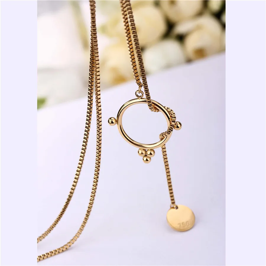 Trendy Adjustable Pendant Necklace Casual Long Stainless Steel Box chain PVD Gold Filled Rose Waterproof Jewelry Wholesale | Украшения и