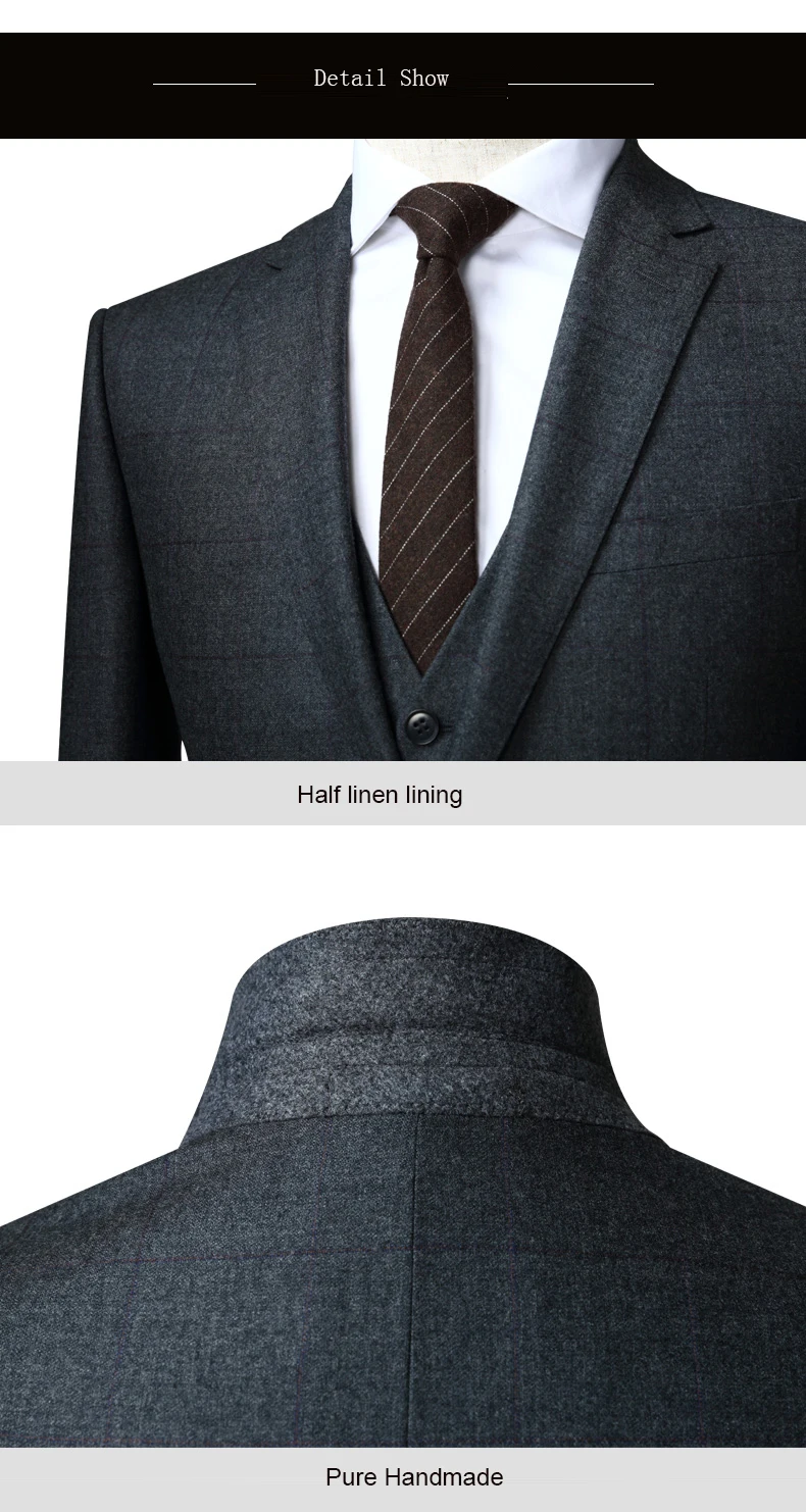 Два предмета темно-серый шерсть костюмы для мужчин Terno Slim Fit Tuxedo(куртка+ брюки
