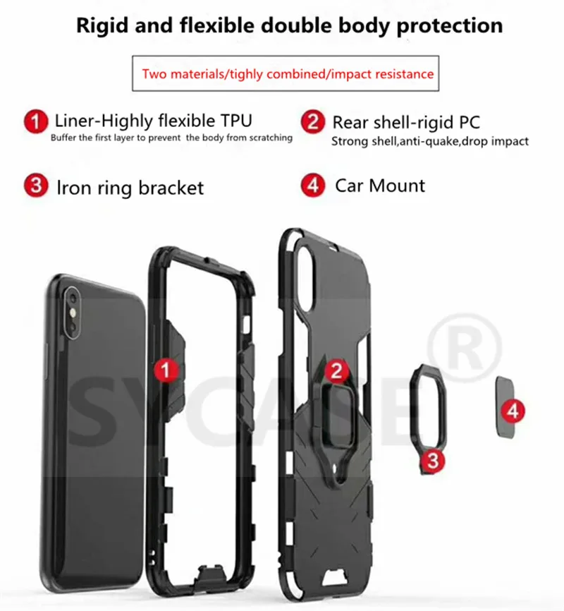 Чехол SYCASE Armor для xiaomi Redmi 5 Plus 6 Pro Note 4 4X Note5 Note6 Кронштейн кольцо Железный человек ТПУ