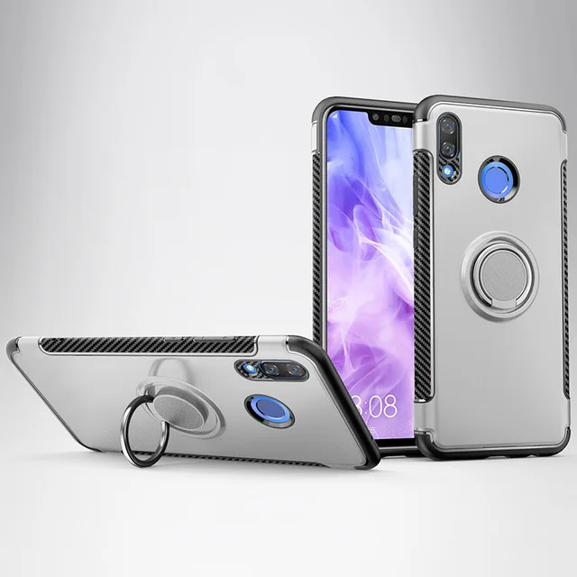 Чехол для huawei Y9, защитный чехол, полное защитное кольцо, магнитный держатель, ударопрочный TPU+ PC, для huawei Y9, автомобильный чехол, чехол - Цвет: Серебристый