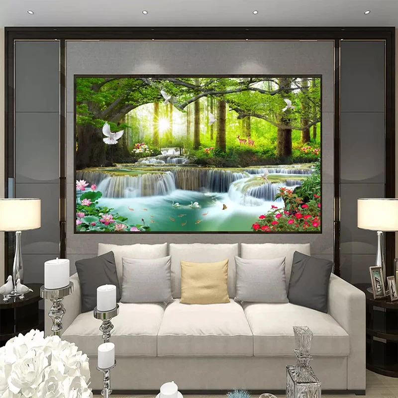 Объемные обои на заказ с изображением зелёного дерева водопада ландшафта