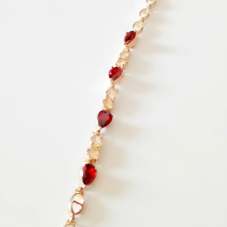 Женский браслет из розового золота 585 пробы с красными камнями|women bracelet|link braceletwomen