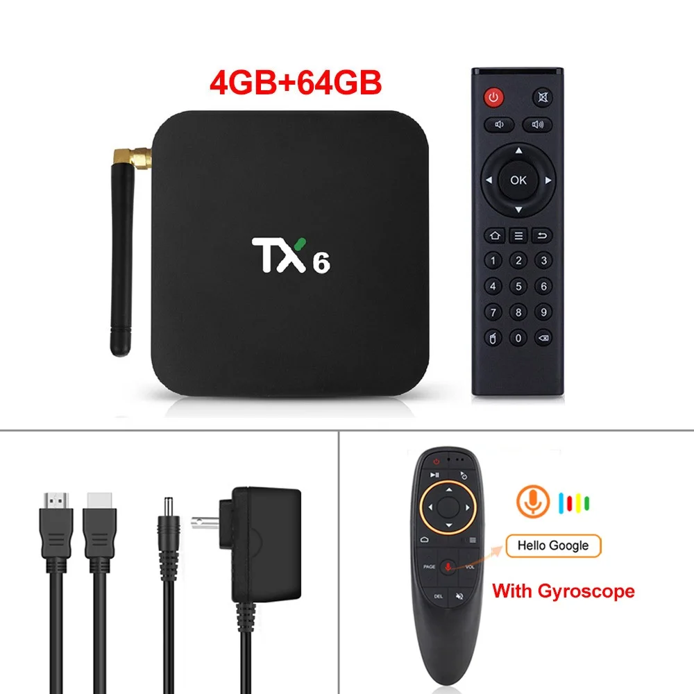 4 ГБ 32 ГБ 64 ГБ Android 9,0 ТВ коробка TX6 Smart tv Box Allwinner H6 четырехъядерный ALICE Wifi HDR 4 к комплект верхней коробки Netflix Media player - Цвет: 4G64G Voice control