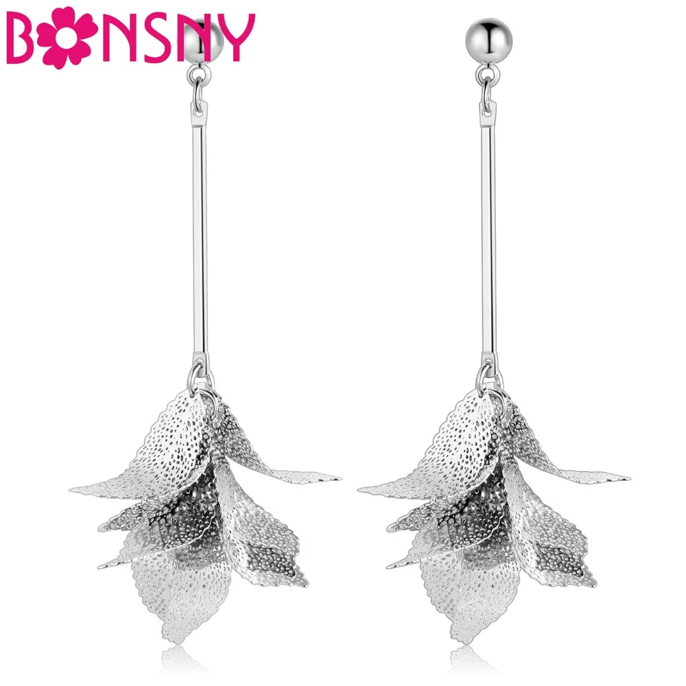 Серьги-капельки Bonsny циркониевые серьги-капельки из циркония в форме листика для