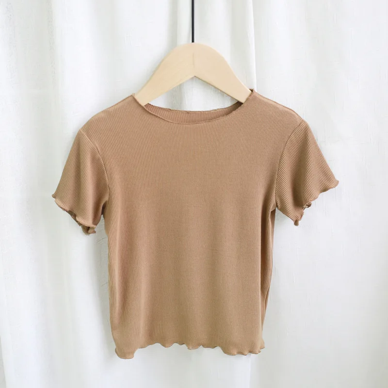 Летние футболки для девочек топы карамельных цветов корейская детская одежда с