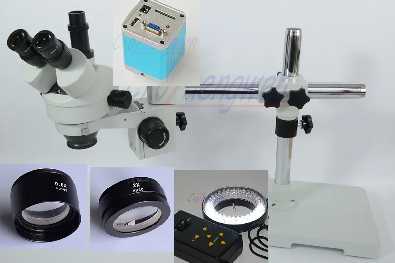 

FYSCOPE 3.5X-90X! Single Boom Stand Trinocular Stereo Zoom Microscope Digital Microscope +1080P VGA camera +64pcs LED 4zone led