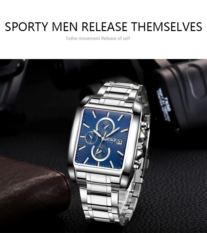 BOSCK Мужские часы Relogio Masculino бизнес квадратные кварцевые мужские часы модные полностью стальные водонепроницаемые мужские часы