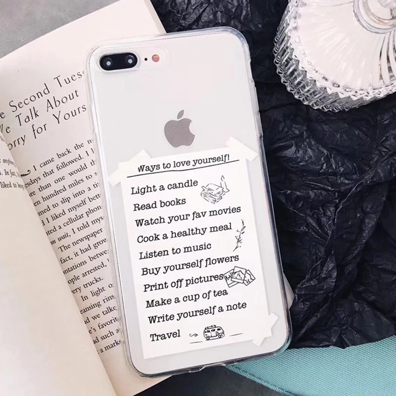 LACK Simple Notes Phone Case For iphone X 6 6S 7 8 Plus Fashion Cartoon Letters Ultra Slim Clear TPU Back Cover |