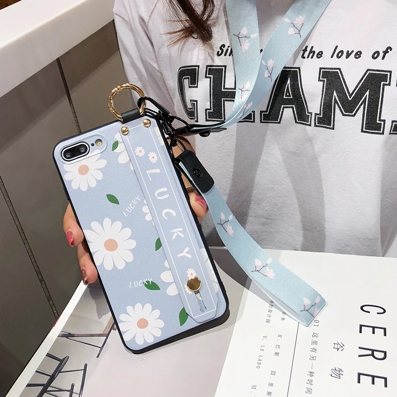SoCouple чехол для телефона с ремешком для iphone XR 11 Pro Max чехол на запястье для iphone 7 8 6 6S plus X Xs max чехол из ТПУ с цветочным рисунком