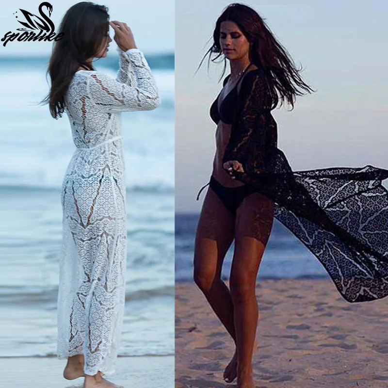 Вязанные крючком Пляжная накидка Robe de пляжный купальный костюм Cover up Саида Praia longa