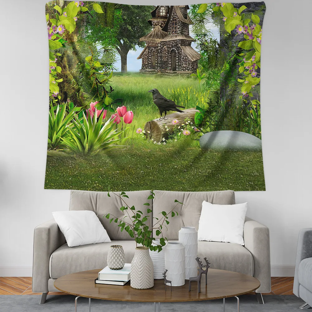 Настенный гобелен с зеленым лесом домашний декор Прямая поставка тканевый