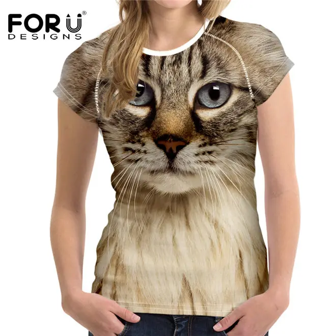 FORUDESIGNS/женские футболки с 3D изображением черного кота для женщин летние топы футболки с принтом собаки Женская модная футболка Vetement Femme - Цвет: C1301BV