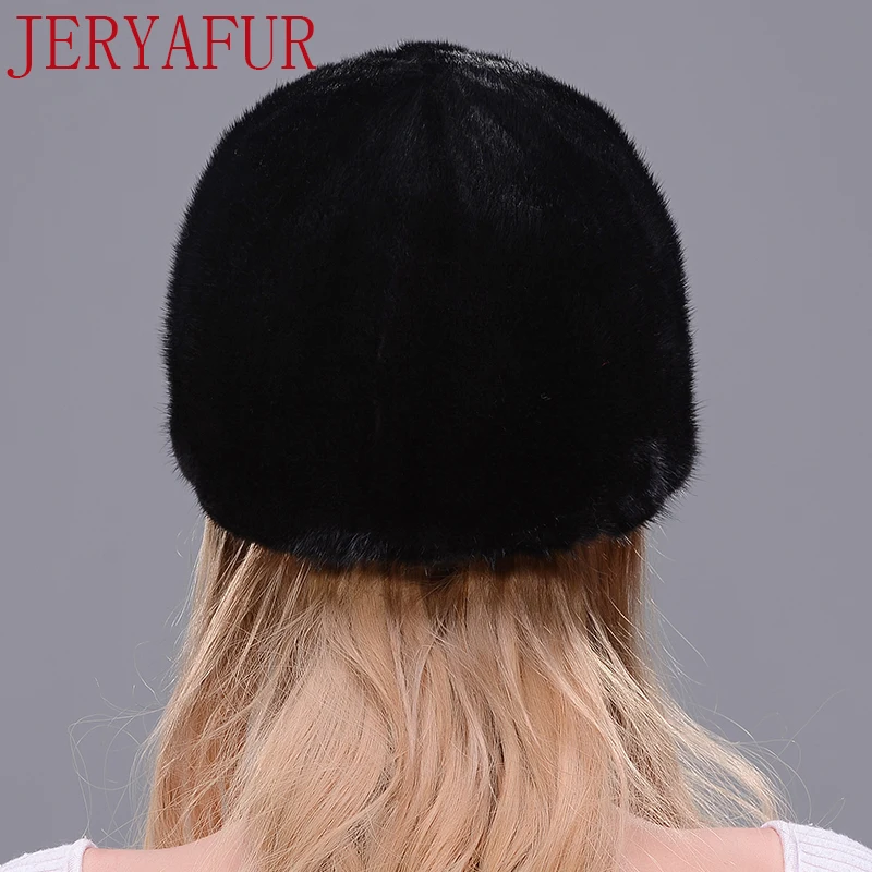 Женская лыжная шапка JERYAFUR теплая Повседневная из натурального меха норки |