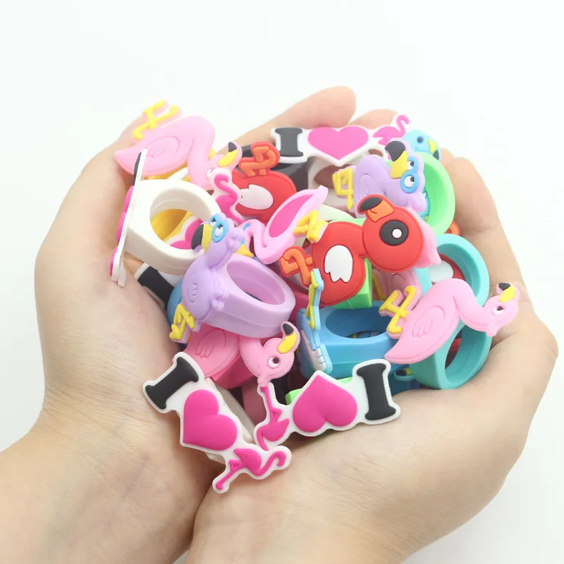 6pcs Cartoon Flamingo Finger Rings Jewelry for Party Decoration Wedding Birthday Baby Shower Gifts Kids Toy | Дом и сад