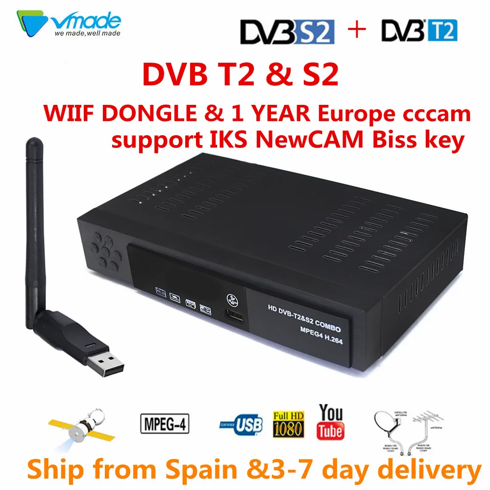 1 year Europe 7 Clines DVB-S2 & dvb t2 combo Digital Satelite receiver T2&ampS2 8902 V7S Full HD 1080P + WI-FI USB Atualiza Freesat |