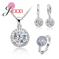wedding 925 sterling silver cz cubic zircon jewelry sets stone drop pendant necklaces dangle earring for women rings