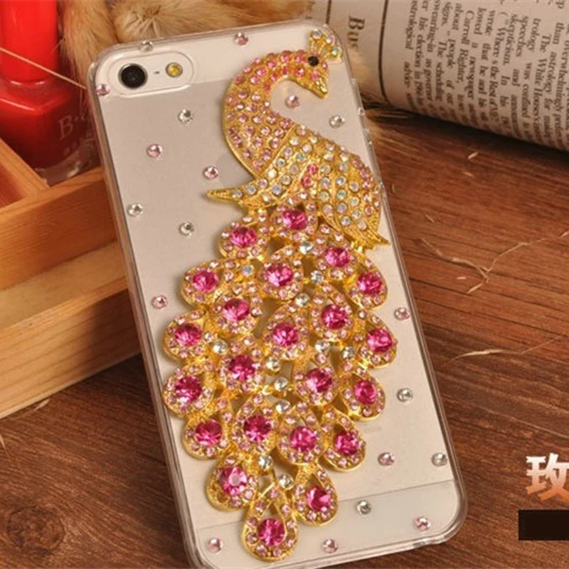 3D Синий Павлин Bling Кристалла Алмаза телефон случаях для xiaomi редми примечание 2 3