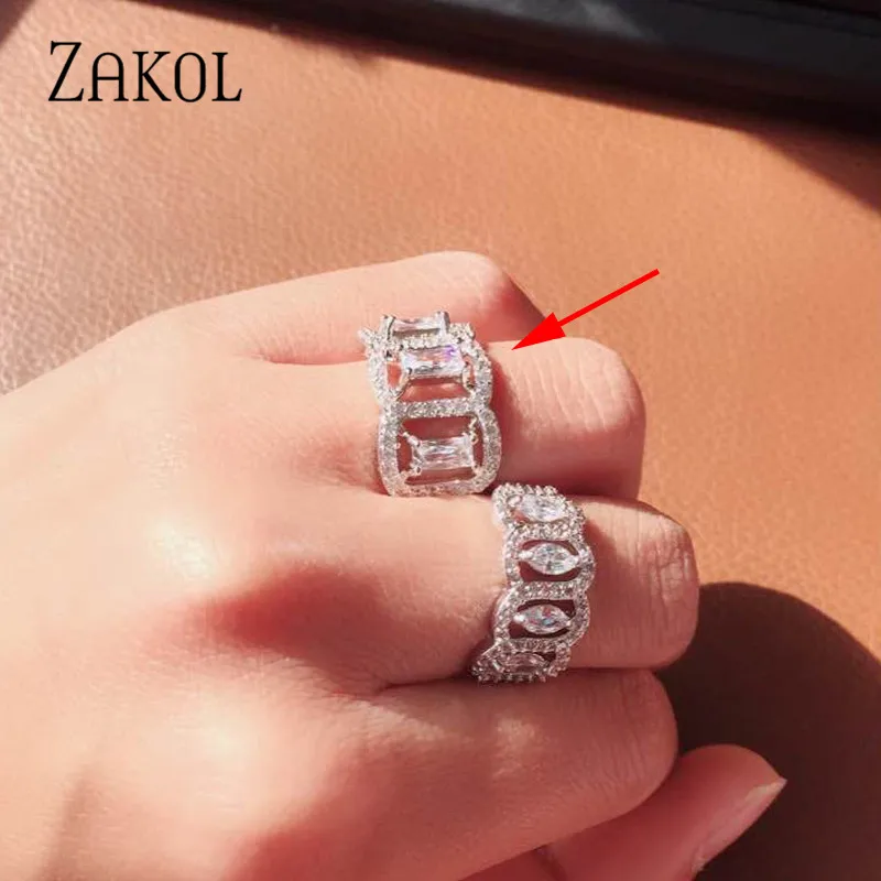 ZAKOL серебро Цвет Свадебные Открытые Кольца для Для женщин площадь Циркон