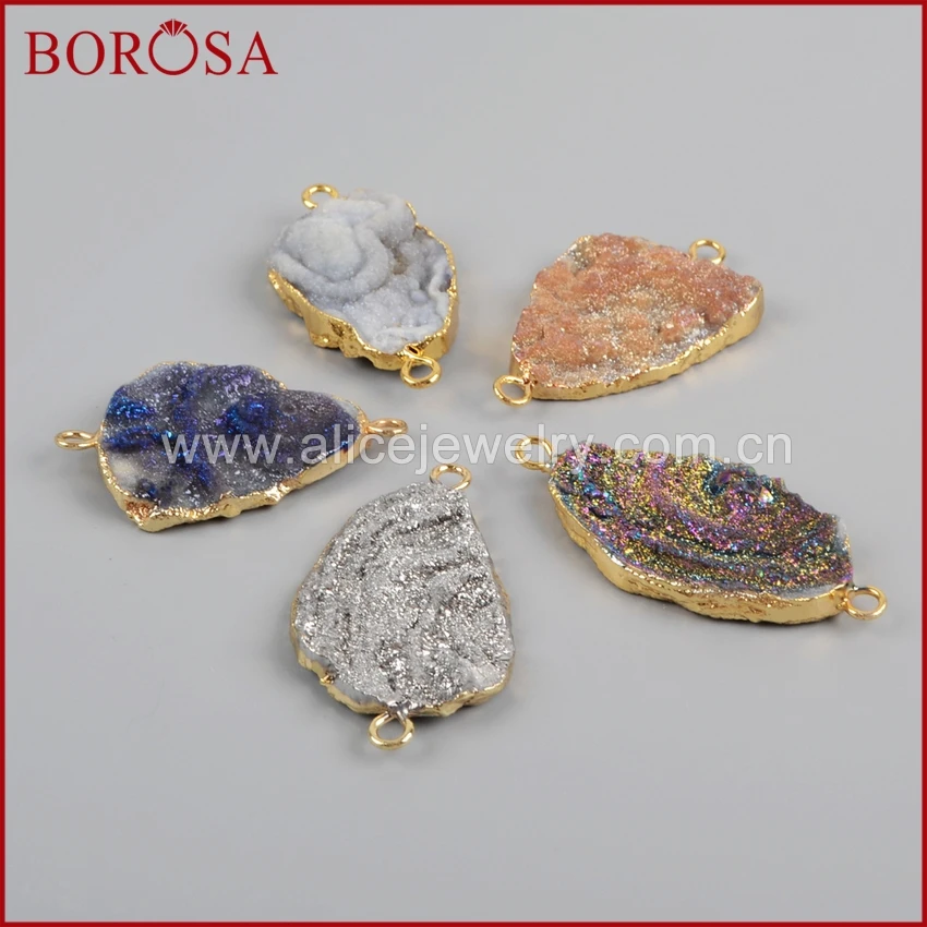 BOROSA 5 шт. свободный титановый Galaxy кварцевый Druzy разъем, смешанные цвета Друза золотистого цвета разъемы Шарм для DIY браслет G1227