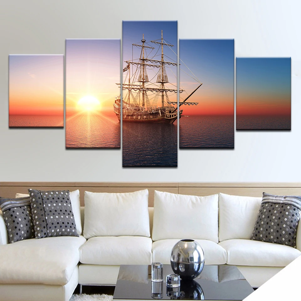 Печатные изображения HD модульная картины на холсте выполненные 5 шт. закат