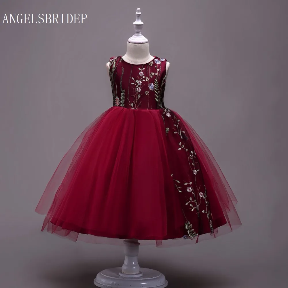 ANGELSBRIDEP платья для девушек длиной ниже колена с цветочной вышивкой Тюлевая лента