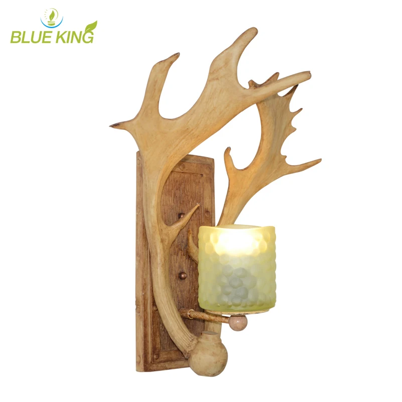 American Village Decoration Stairs Antler Wall Lamp Nordic Personality Bedside Aisle Lighting with glass lamp shade | Лампы и