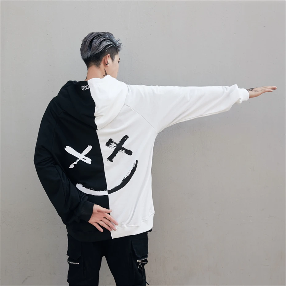 Дропшиппинг толстовки кофты для мужчин и женщин Harajuku лоскутное Улыбка печати балахон хип хоп Уличная мужчин пуловер WE263