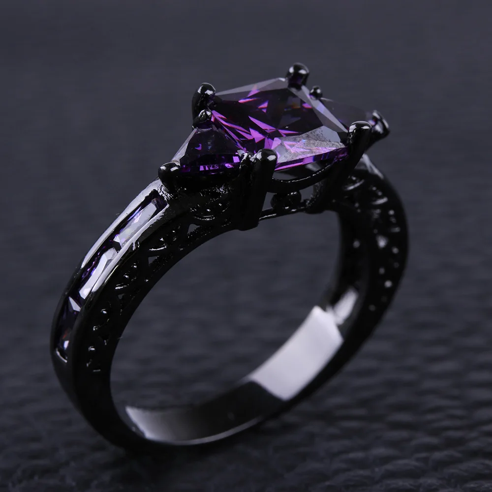 amethyst 1 шт Новое модное винтажное женское кольцо с фиолетовыми кристаллами Черное золото заполненное цирконием Кристальные кольца Размер 6-10 - Цвет основного камня: amethyst