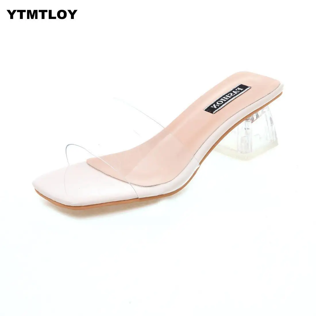 A20 Beige Women Sandals Shoes Celebrity Wearing Simple Style PVC Clear Strappy Buckle High Heels Woman Transparent Heels Yellow - Цвет: A20 Beige