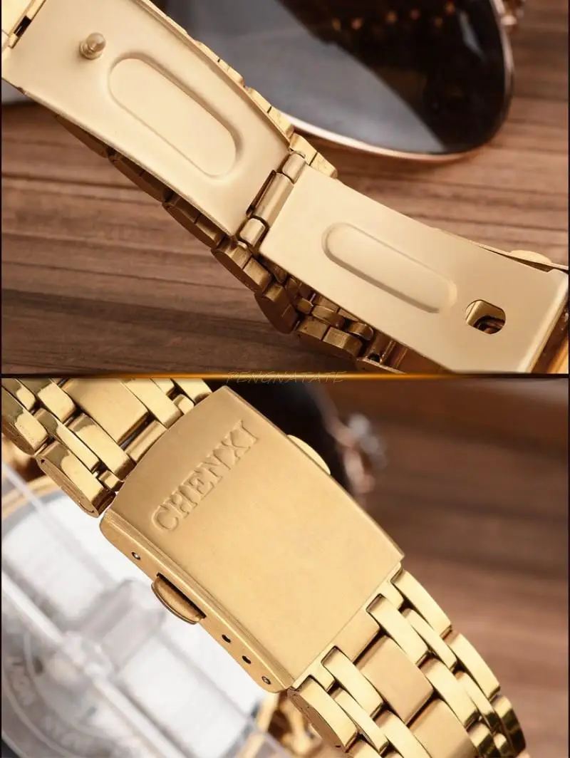 Часы наручные CHENXI Мужские кварцевые брендовые люксовые золотистые с